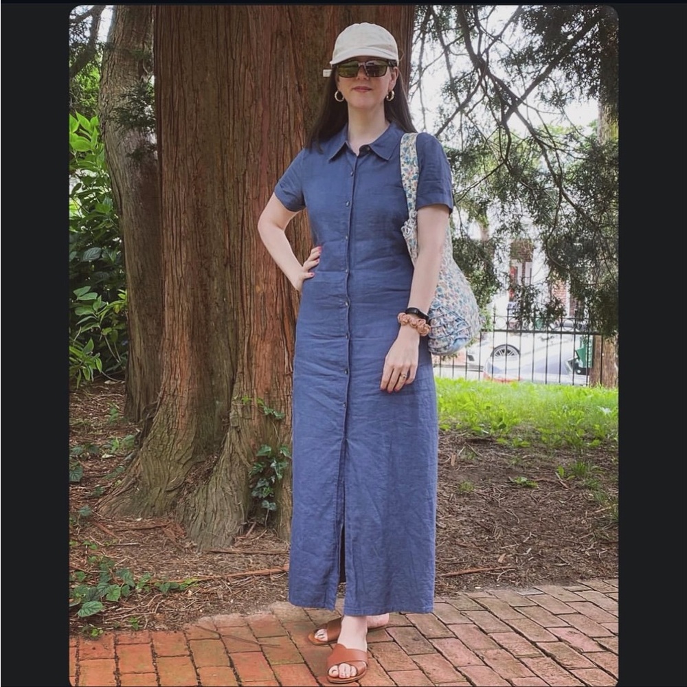 VTG 80’s 90’s Brooks Brothers Blue Linen Maxi Shirtdress